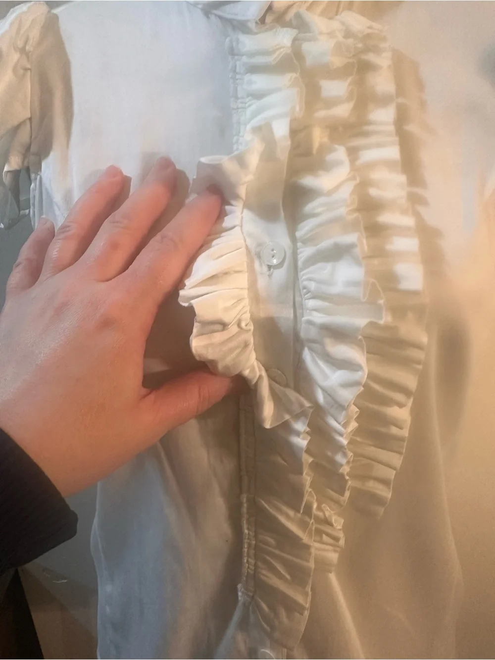C. Luce White Ruffle-Front Cap Sleeve Blouse - Picture 3 of 12